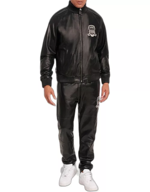Men's Leather Logo Track Jacket