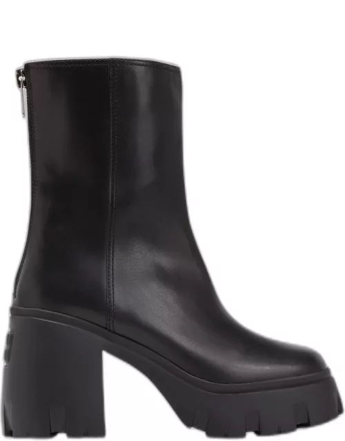 Leather Zip Lug-Sole Bootie