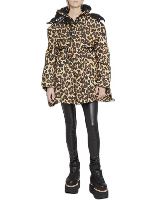 Leopard-Print Padded Puffer Coat
