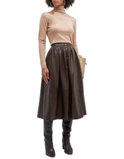 A-Line Faux-Leather Midi Skirt
