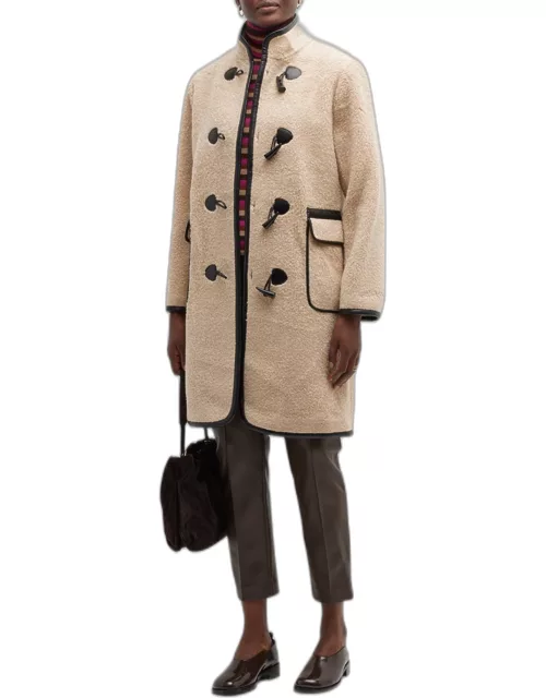 High-Collar Leather-Trim Coat
