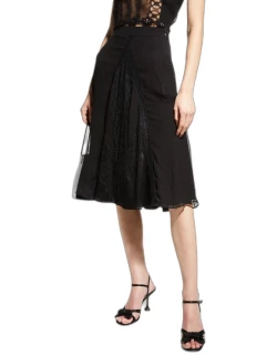 Lace-Godet Organic Chiffon Skirt