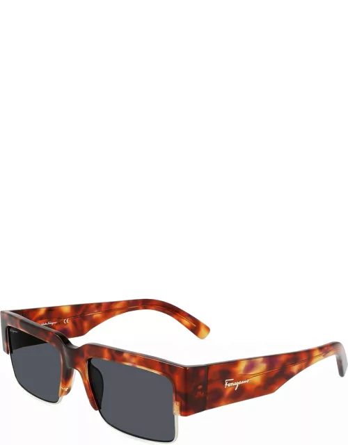 Men's Rectangular Sunglasses with Acetate Brow