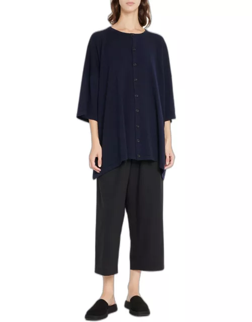 Angled-To-Front Cashmere T-Shirt Cardigan (Long Length)