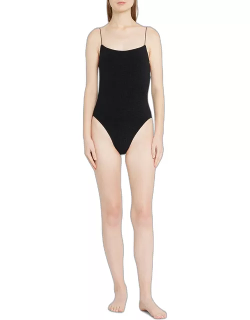 Smocked Square-Neck One-Piece Swimsuit