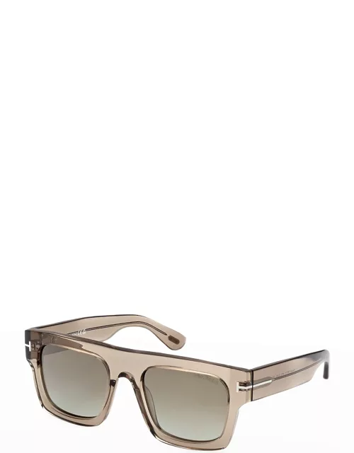 Men's Fausto M T-Logo Square Flat-Top Sunglasse