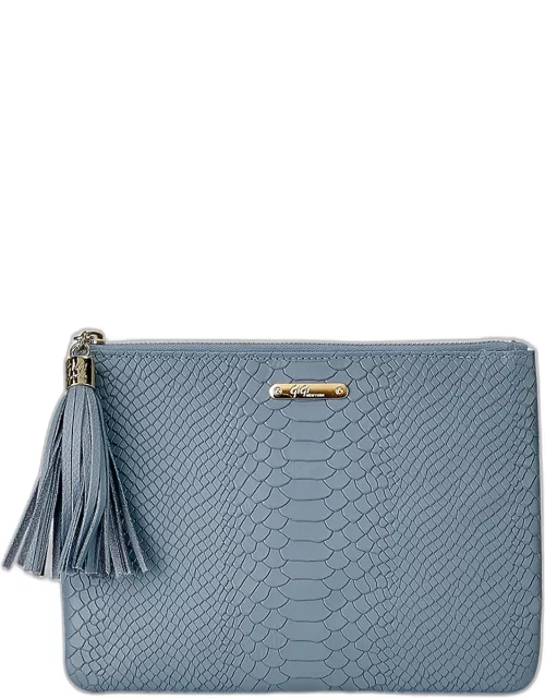 All in One Zip Python-Embossed Clutch Bag