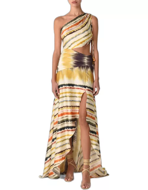 Whitney One-Shoulder Tie-Dye Dress w/ Cutout