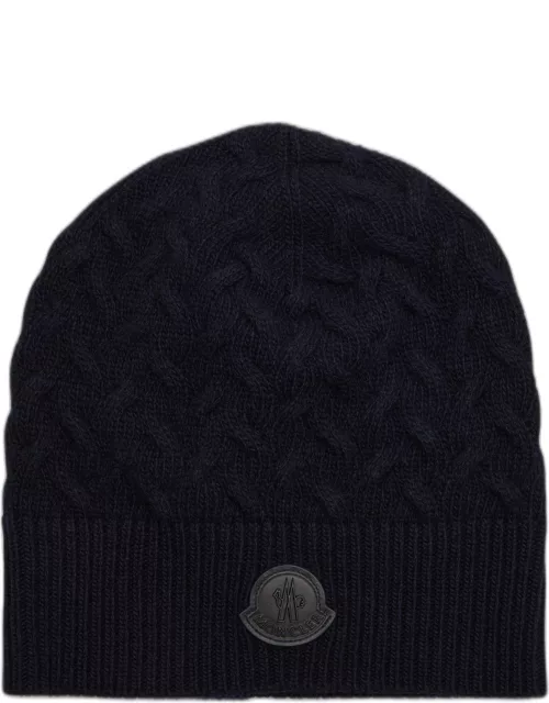 Men's Cable-Knit Beanie with Leather Patch