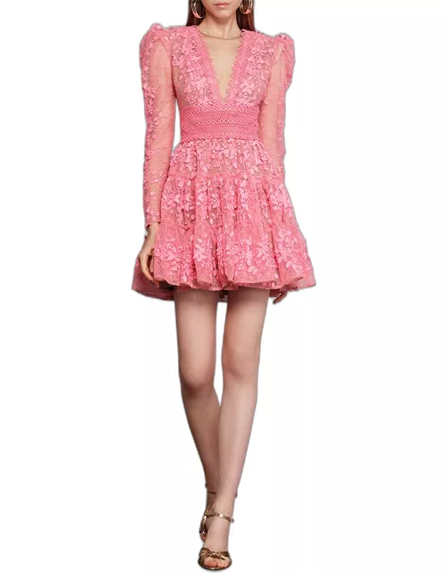 Megan Floral-Embroidered Lace Mini Dres
