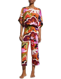 Ikebana Cropped Floral-Print Pajama Set