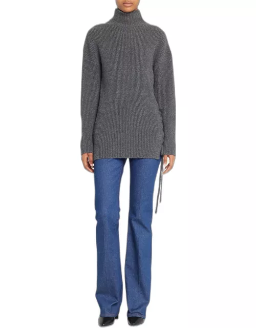 Oluchi Lace-Up Ribbed Wool Sweater