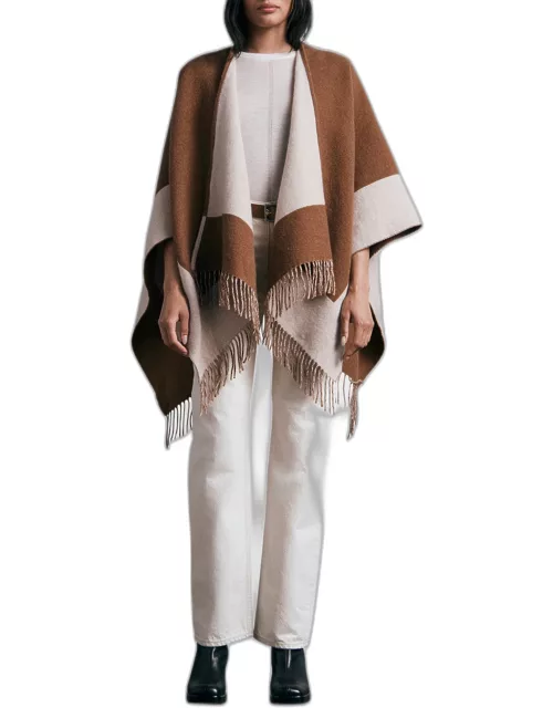 Highlands Two-Tone Reversible Wool-Blend Poncho