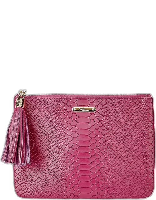 All in One Zip Python-Embossed Clutch Bag