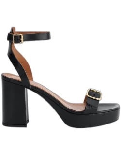 Platform Leather Ankle-Strap Sandal