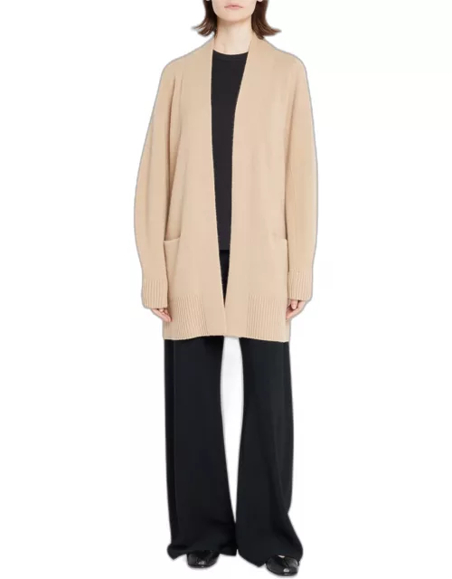 Cashmere Shawl-Collar Open-Front Cardigan