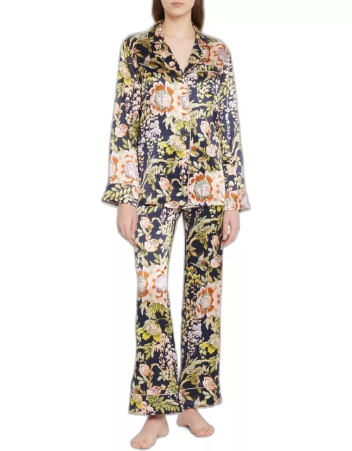 Lila Florens Floral-Print Silk Pajama Set