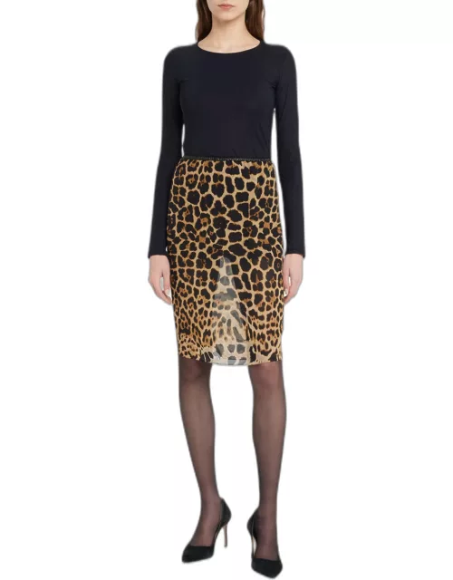 Sheer Overlay Leopard-Print Skirt