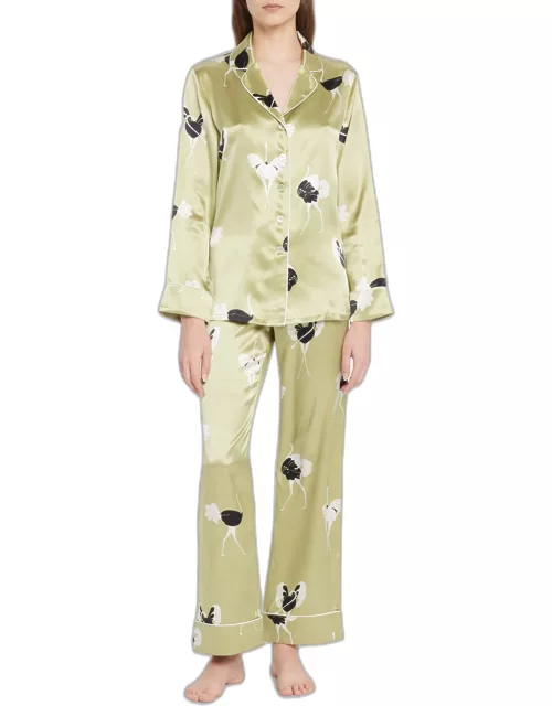Lila Callisto Ostrich-Print Silk Pajama Set