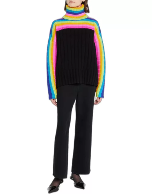Rainbow Striped Wool Turtleneck Sweater