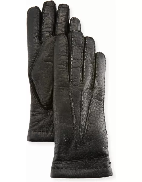 Peccary Hand-Sewn Leather Cashmere-Lined Glove
