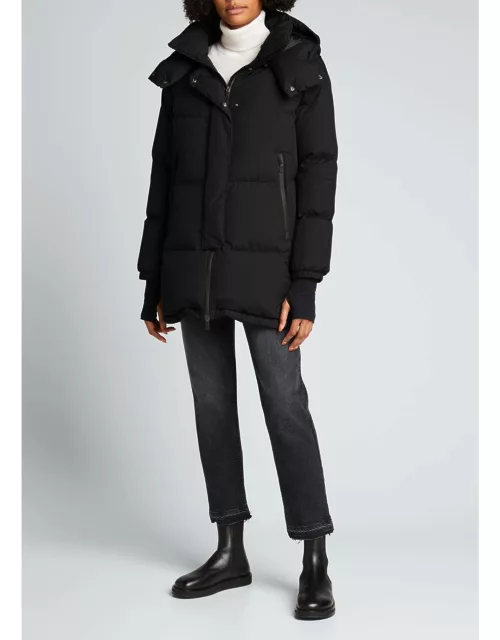 Woven Puffer Coat with Hood