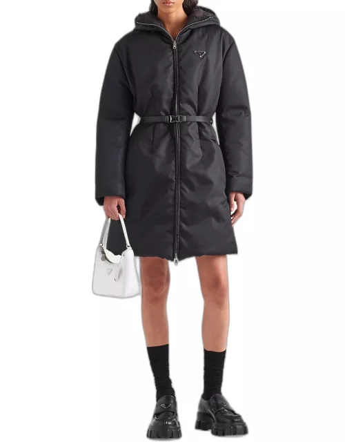 Re-Nylon Hooded Down Belted Jacket
