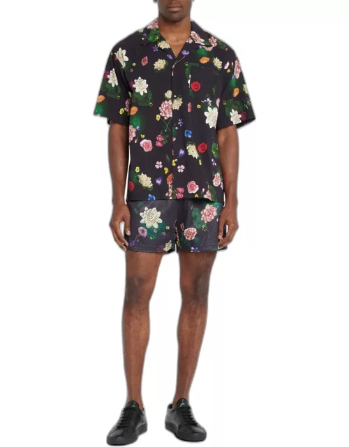 Men's Floral-Print Camp Shirt