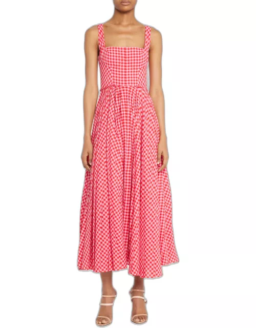 Gingham Square-Neck Wool Dres