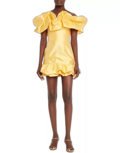 Grace Off-the-Shoulder Dupioni Ruffle Mini Dres