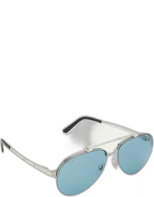 Men's Metal Double-Bridge Aviator Sunglasse