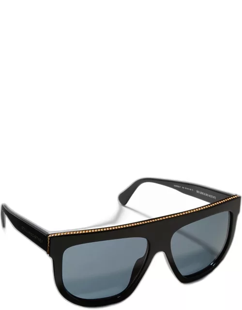 Bio-Acetate Aviator Sunglasses w/ Chain Strap