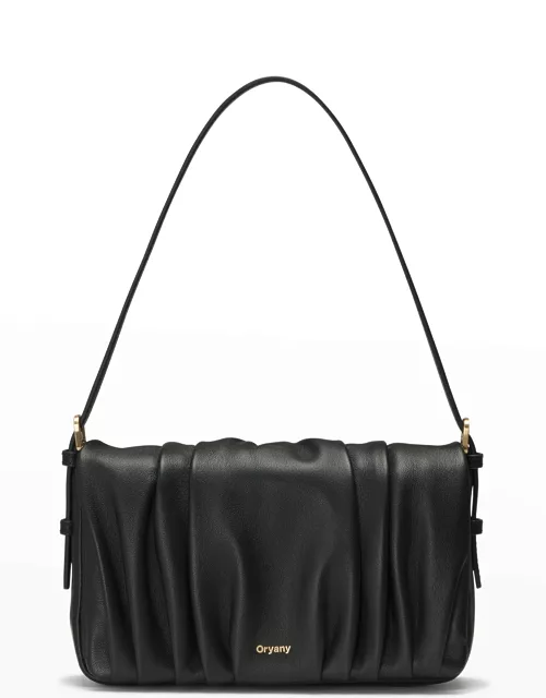 Bell Flap Ruched Leather Shoulder Bag