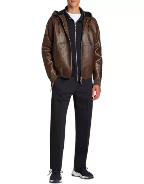 Men's B-Way Hooded Leather Blouson Jacket