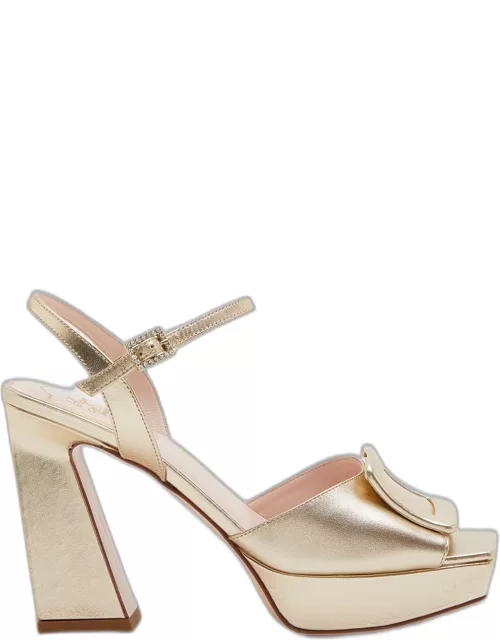 Buckle Metallic Leather Ankle-Strap Sandal