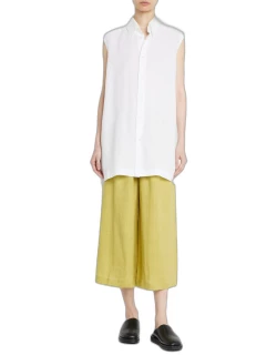 Slim A-Line Sleeveless Shirt with Collar and Side Slit Detail (Long Length)