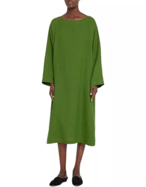 Side Panelled Scoop-Neck Linen Dres