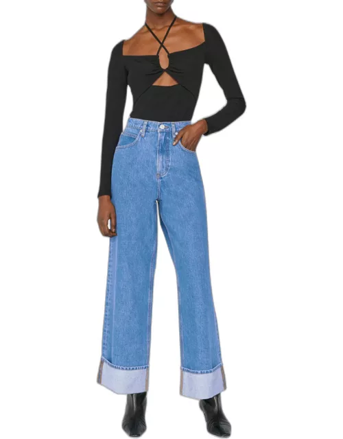 High Rise Wide-Leg Rolled Jean