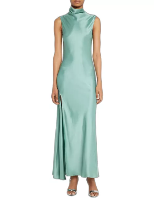 Double-Face Satin Cocktail Dress with Drape Neck