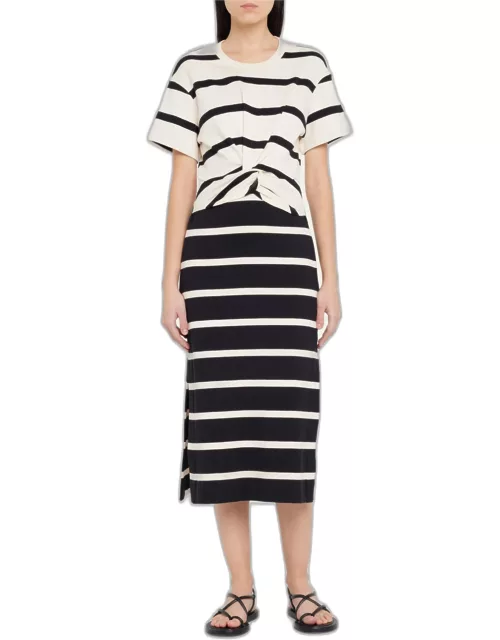 Willow Striped Twisted-Front Midi Dres