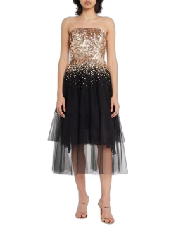 Sequin Embellished Tiered Tulle Cocktail Dres