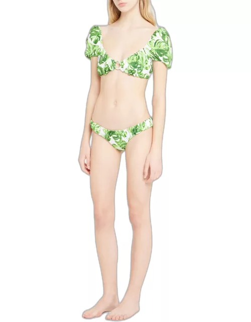 Remy Shirred Puff-Sleeve Bikini Top