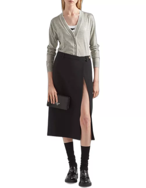 Thigh-Slit Crepe Wrap Midi Skirt
