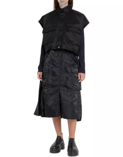 Nylon Pleated-Back Midi Skirt