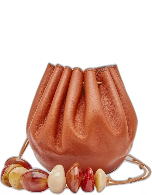 Paloma Ruched Pouchette Beaded Bucket Bag