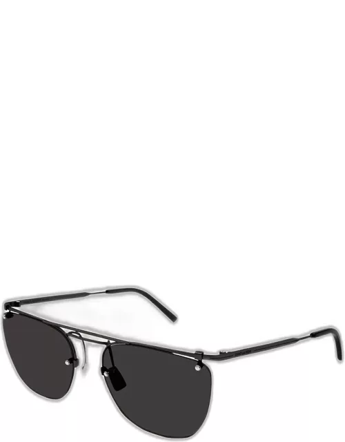 Men's Double-Bridge Rimless Metal Aviator Sunglasse