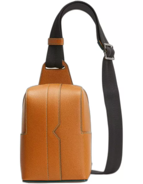 Men's V-Line Leather One Shoulder Backpack