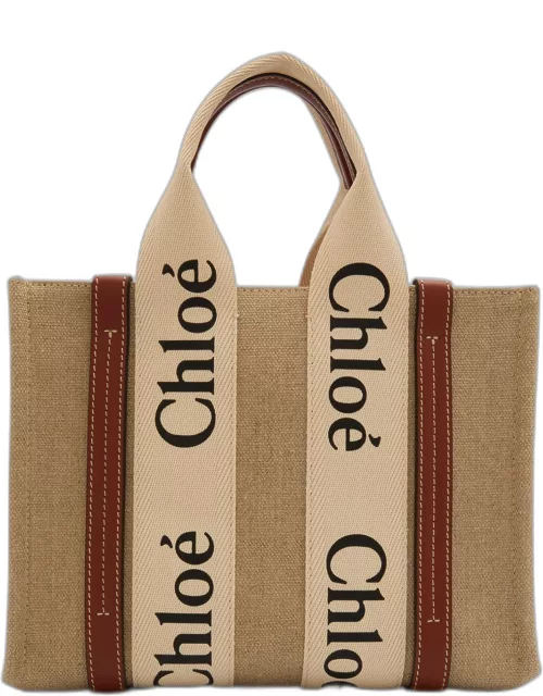 Woody Small Tote Bag in Linen with Crossbody Strap