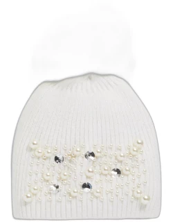 Krystal Knit Embellished Beanie w/ Pompo