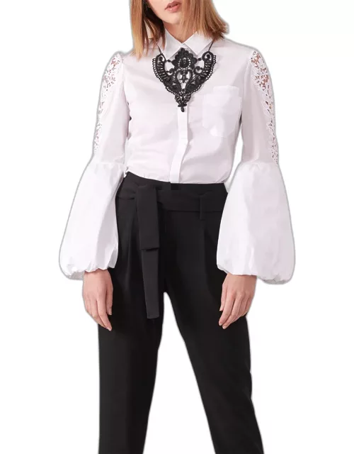Laora Floral-Embroidered Bell-Sleeve Shirt
